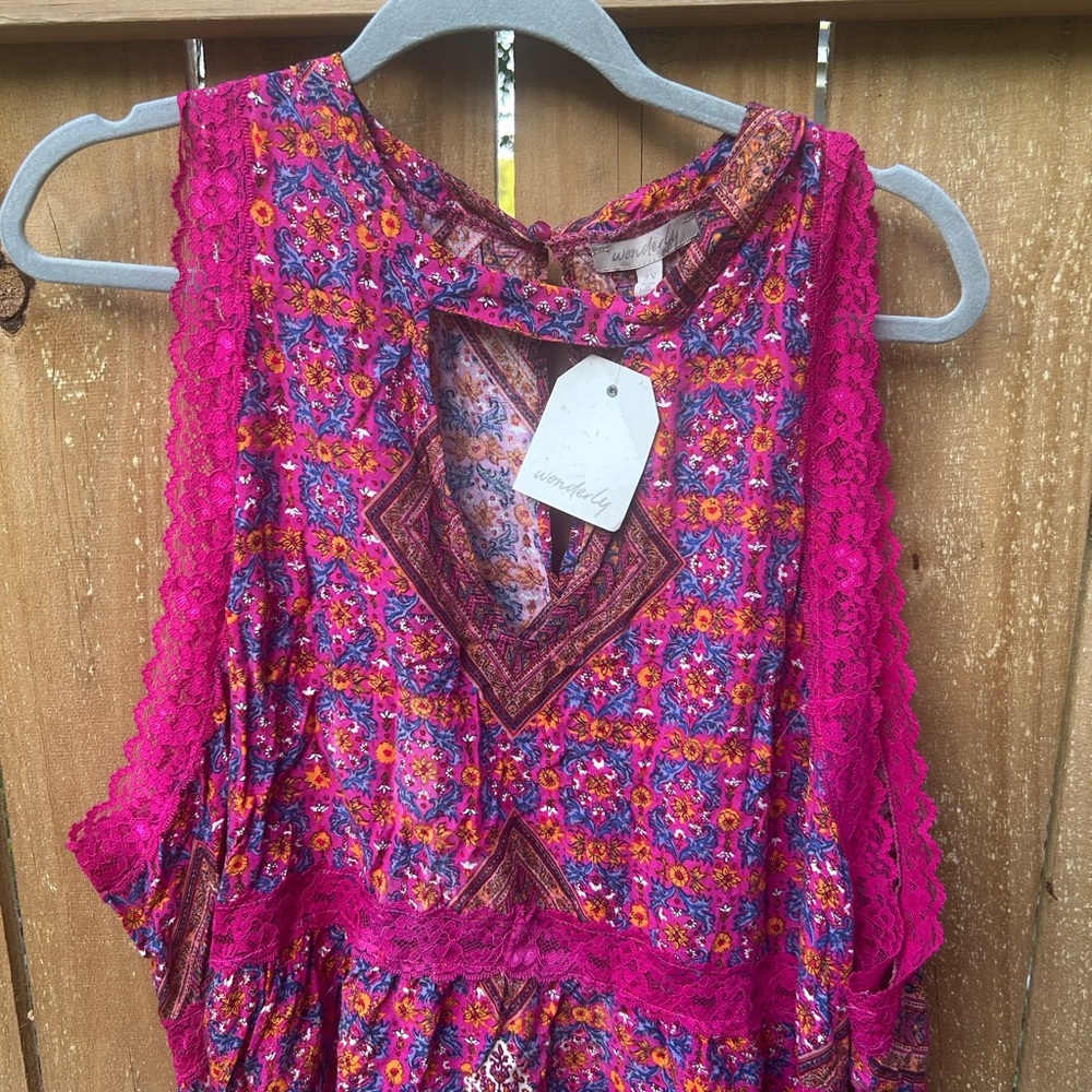 Wonderly NWT 2X Pink Lace Boho Hippy Top - Picture 4 of 10
